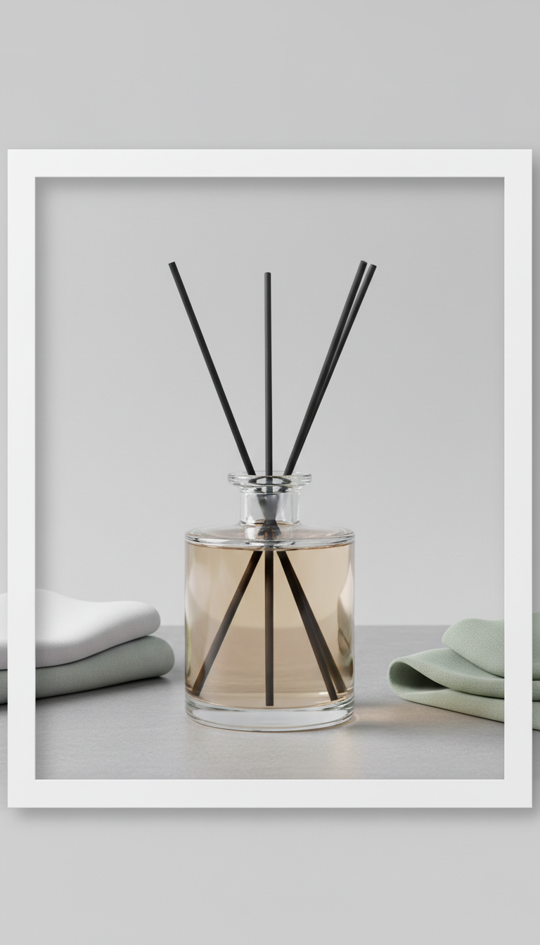Glass reed diffuser with curated scent